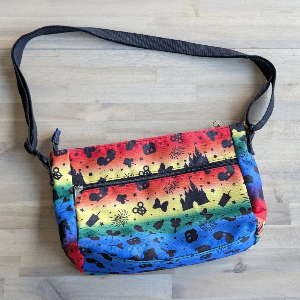 Disney Parks Rainbow Crossbody‎ Castle And Mickey Snacks Bag Purse Ombre